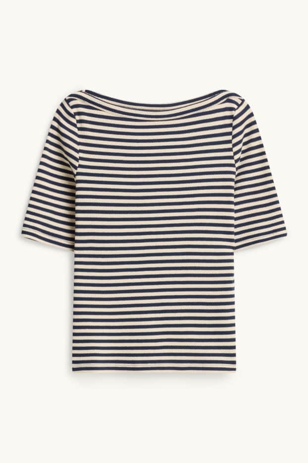 Damen - T-Shirt - gestreift - weiss / schwarz