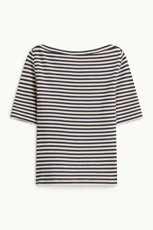 Damen - T-Shirt - gestreift - weiss / schwarz