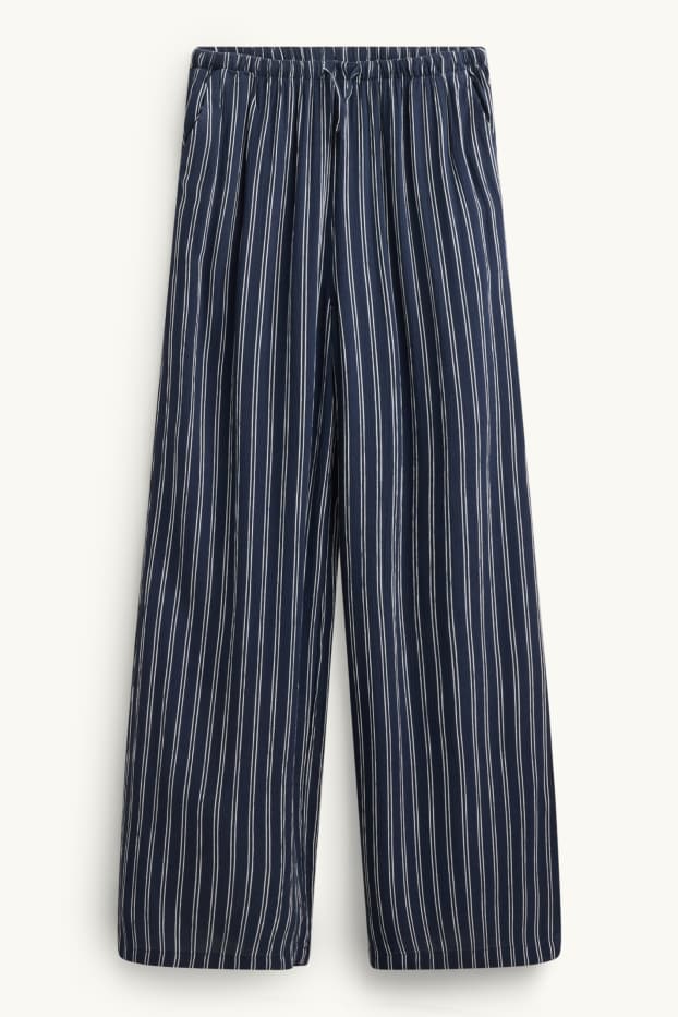 Děti - dívky - Plátěné kalhoty - pruhované - tmavomodrá