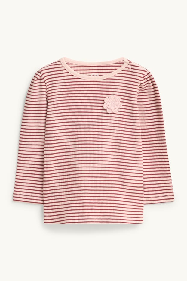 Bebeluși - fete - Floricele - tricou cu mânecă lungă bebeluși - reiat - cu dungi - roz