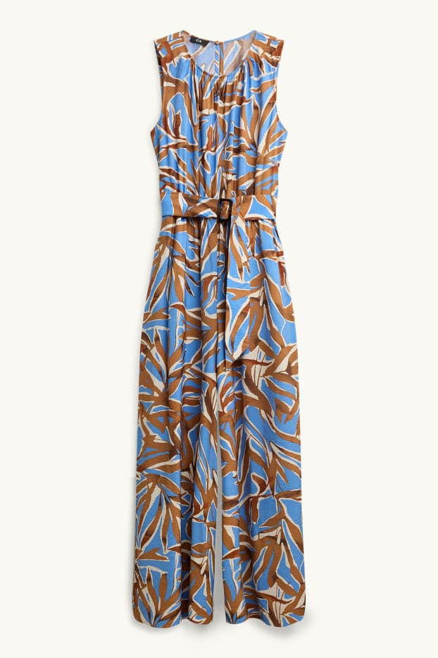 Mujer - Mono con cinturón - estampado - marrón / azul