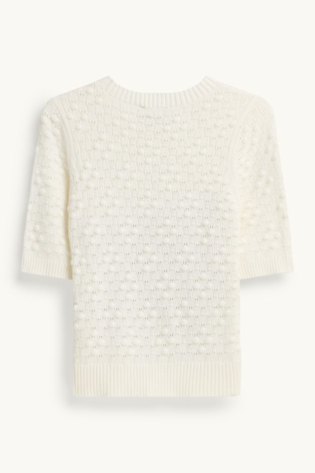 Women - Knitted jumper - short sleeve - textured - cremewhite