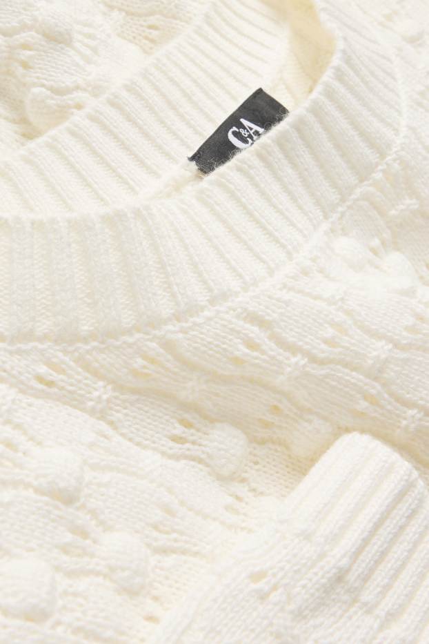 Women - Knitted jumper - short sleeve - textured - cremewhite