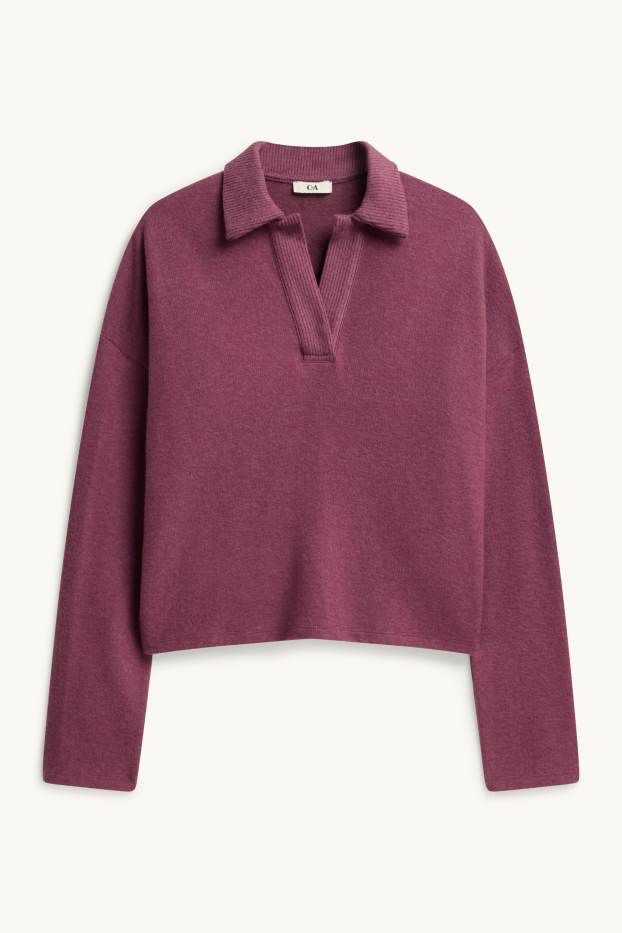 Damen - Pullover - gerippt - bordeaux