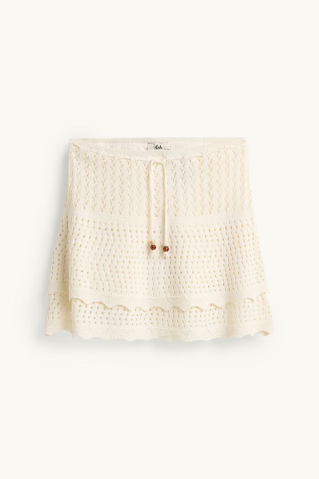 Women - Miniskirt - textured - creme