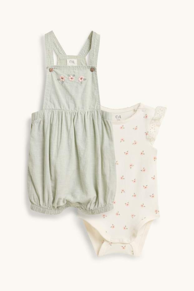 Bebés niñas - Florecitas - conjunto para recién nacido - 2 prendas - verde / blanco roto