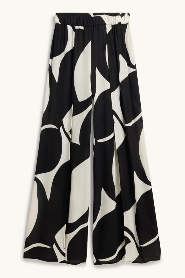 Damen - Stoffhose - High Waist - Palazzo - gemustert - weiß / schwarz