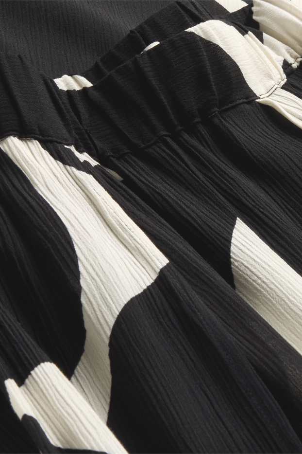 Damen - Stoffhose - High Waist - Palazzo - gemustert - weiß / schwarz