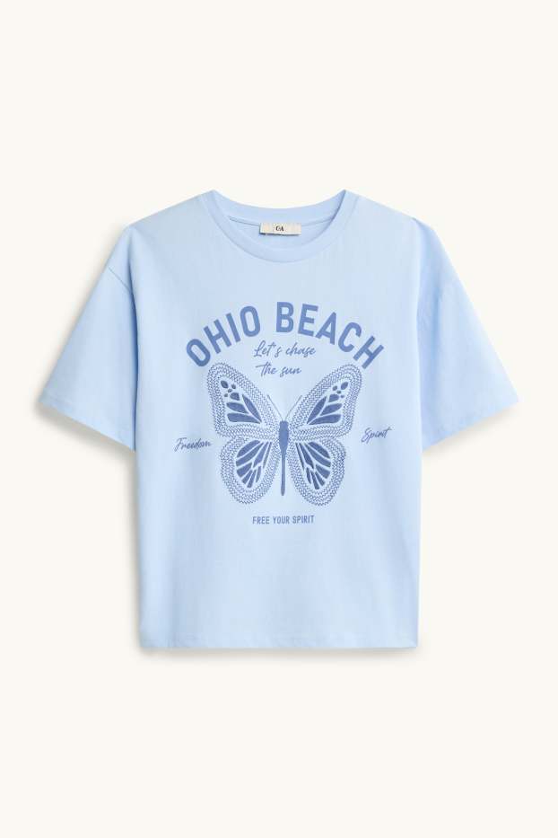 Děti - dívky - Motýl - tričko s krátkým rukávem - světle modrá