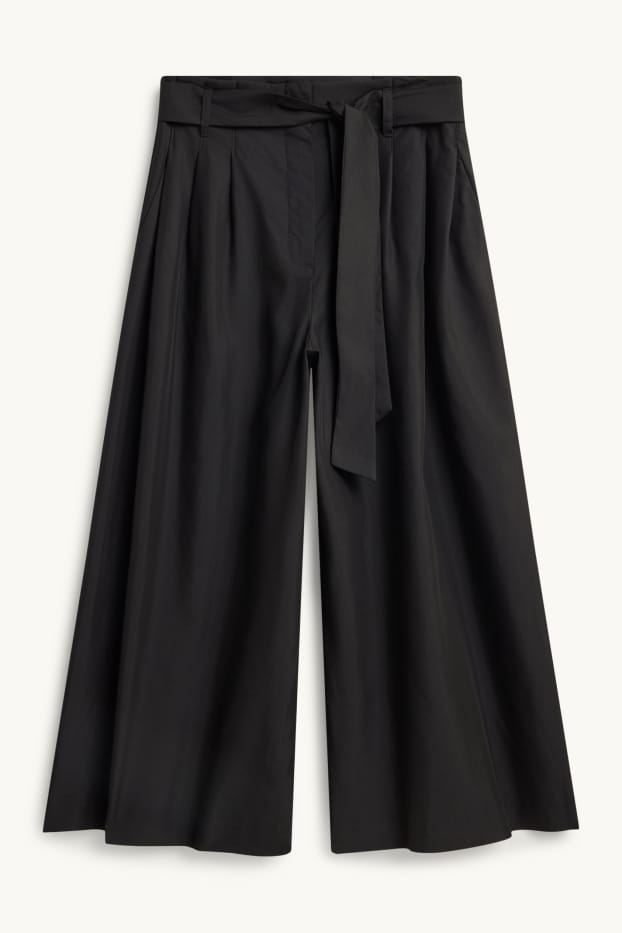 Damen - Stoffhose - High Waist - Wide Leg - schwarz