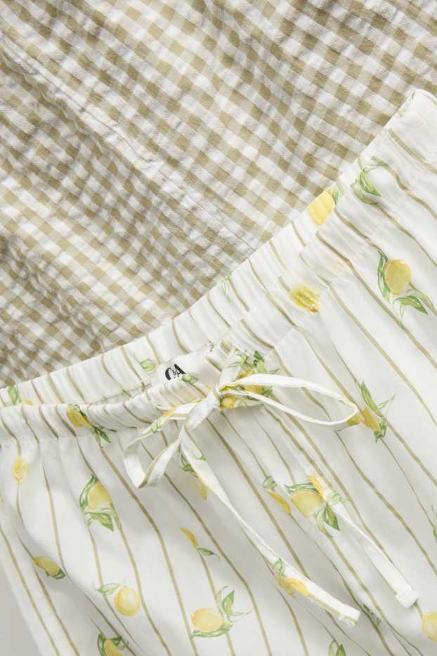 Damen - Multipack 2er - Pyjama-Shorts - gemustert - weiss / gelb