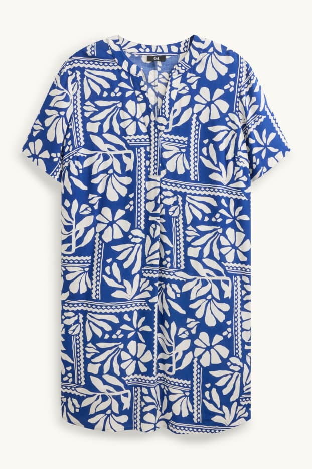 Mujer - Vestido con escote en pico - estampado - azul / blanco