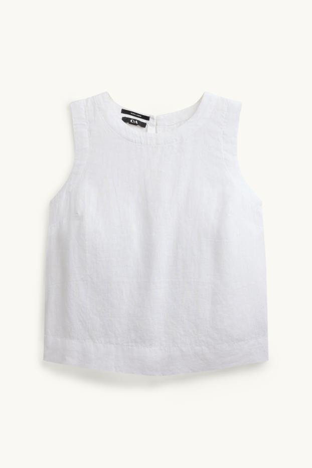 Damen - Leinen-Bluse - weiss