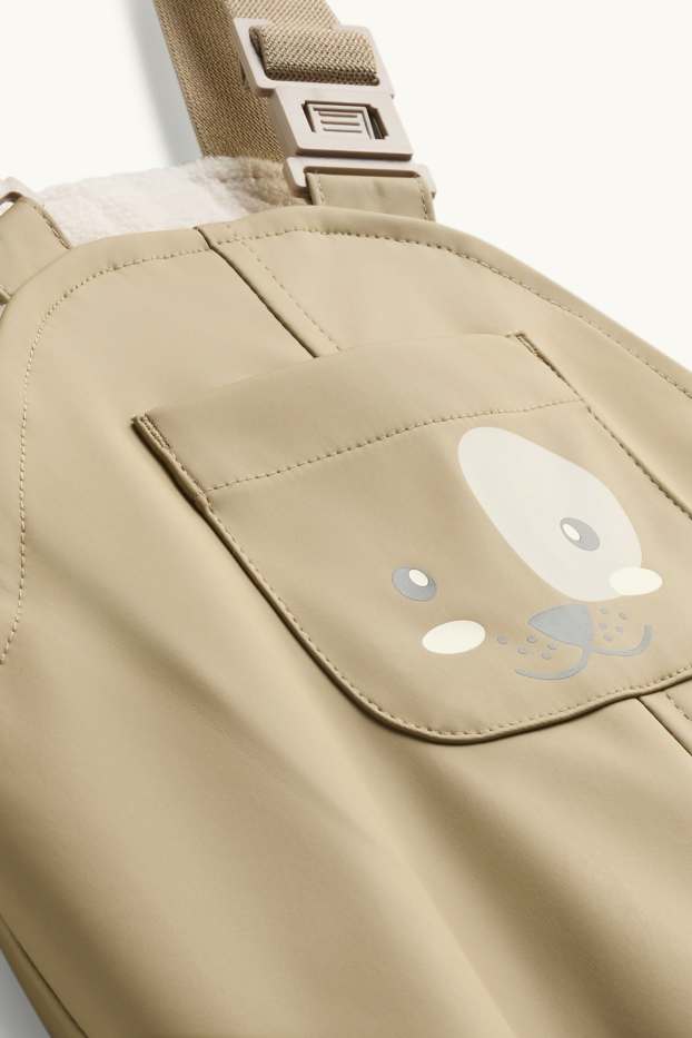 Baby: meisjes - Hondje - baby-regenbroek - gevoerd - waterdicht - kaki