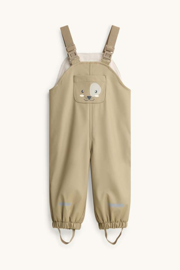 Baby: meisjes - Hondje - baby-regenbroek - gevoerd - waterdicht - kaki