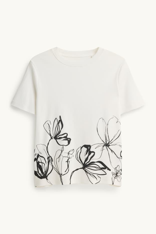 Dona - Samarreta de màniga curta - regular fit - de flors - blanc