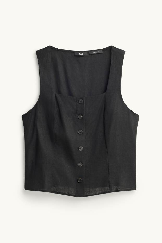 Damen - Weste mit Leinen-Anteil - tailliert - schwarz