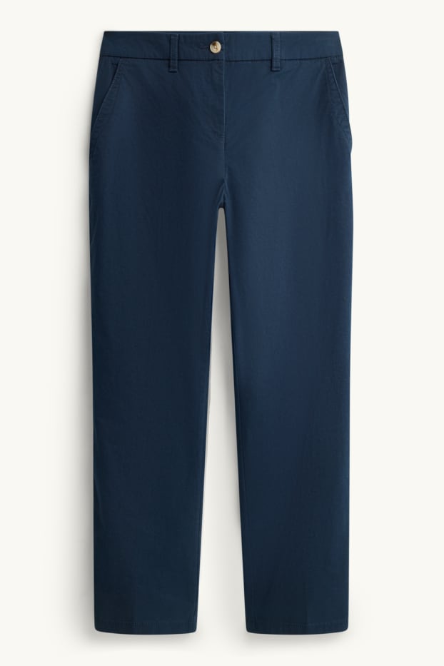 Dámské - Plátěné kalhoty - mid waist - tapered fit - tmavomodrá