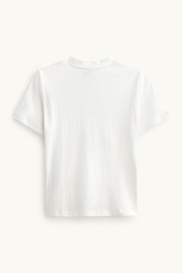 Damen - T-Shirt - Regular Fit - gerippt - weiss