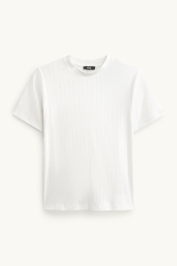 Damen - T-Shirt - Regular Fit - gerippt - weiss