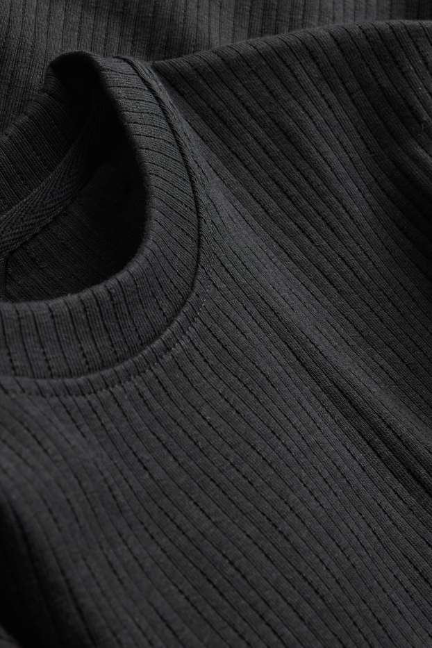 Hommes - T-shirt - regular fit - finition côtelée - noir