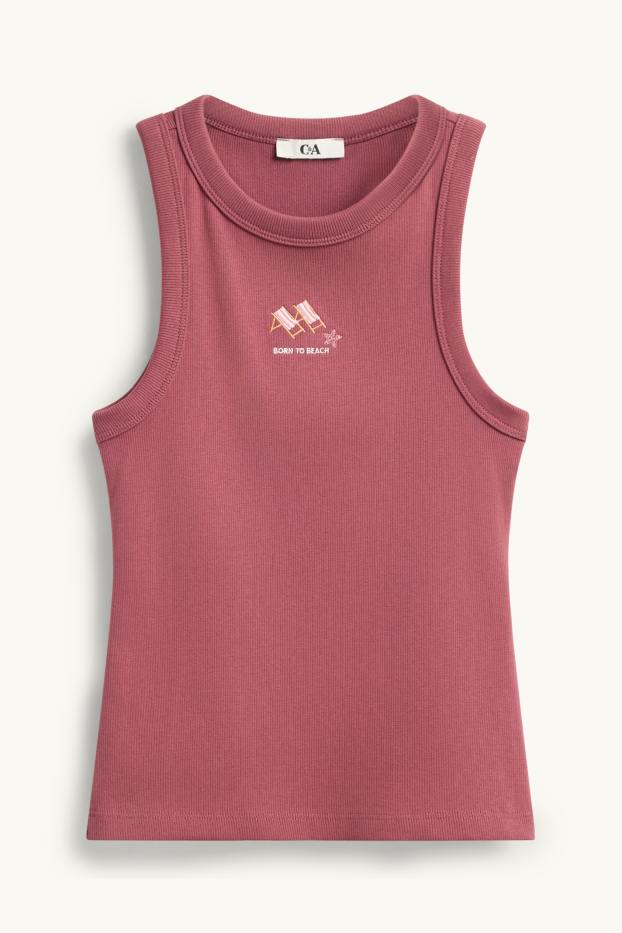 Dames - Top - geribd - rood