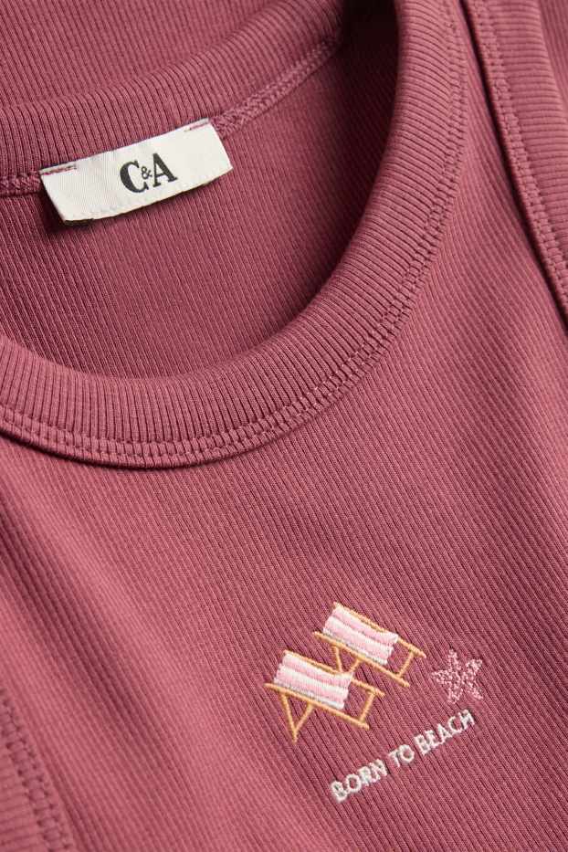 Dames - Top - geribd - rood