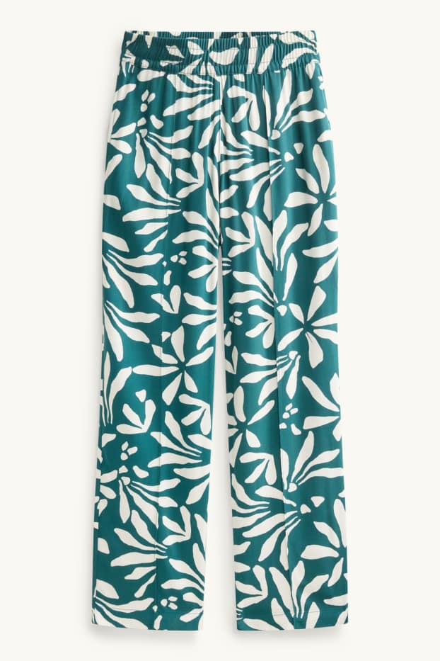 Dames - Pantalon - high waist - wide leg - gebloemd - groen