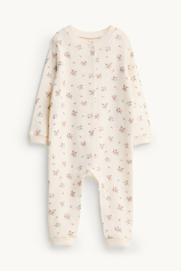 Baby Girls - Floral - baby sleepsuit - textured - creme