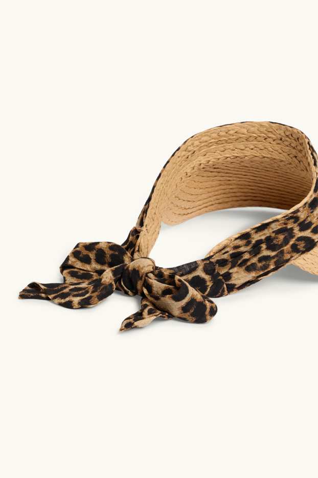 Damen - Sonnenvisor mit Knotendetail - Leo-Print - beige