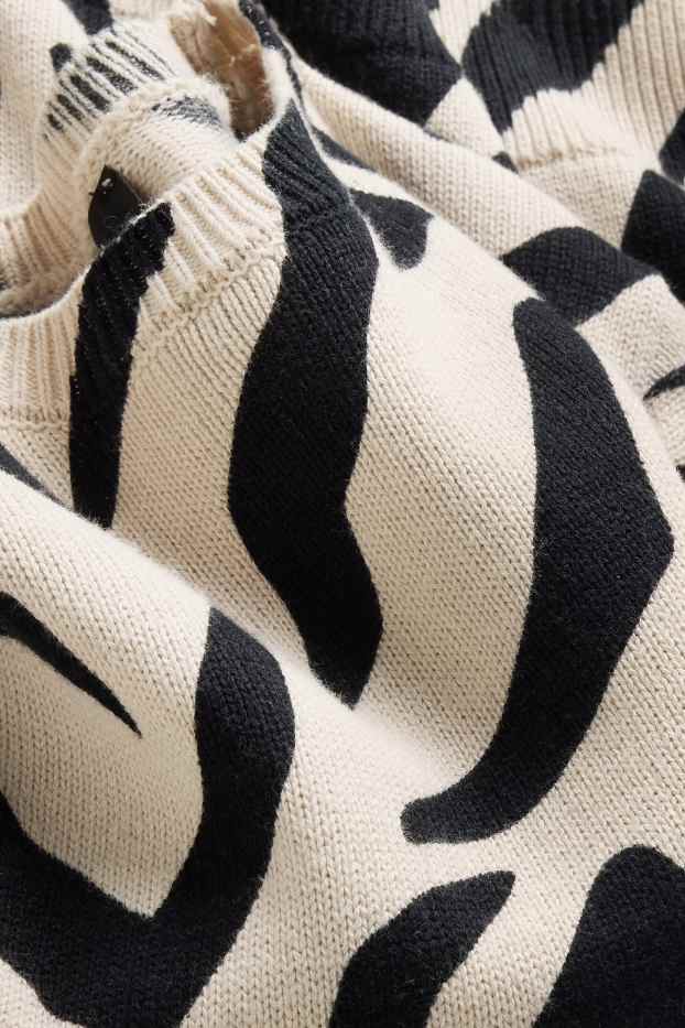 Damen - Strickpullover - kurzarm - gemustert - schwarz / beige