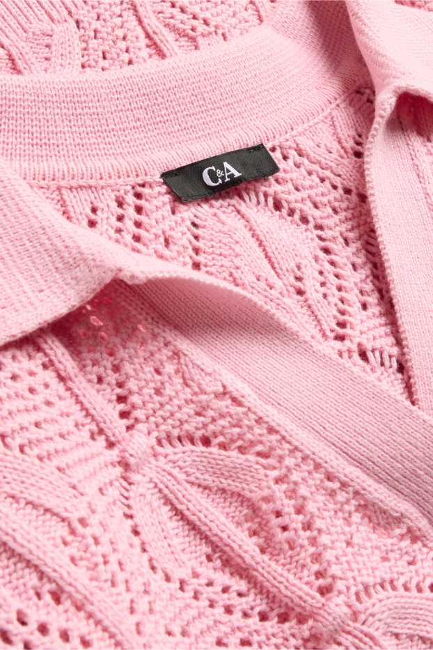 Women - Knitted jumper - short sleeve - rose