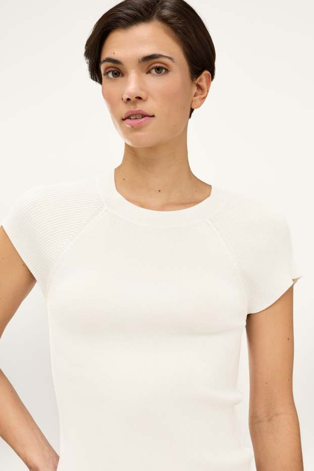 Dames - Gebreide trui - korte mouw - wit