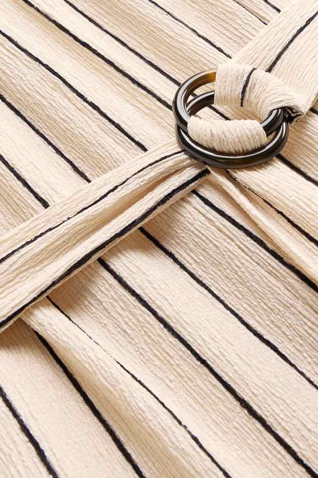 Damen - Jumpsuit mit Gürtel - Nadelstreifen - beige