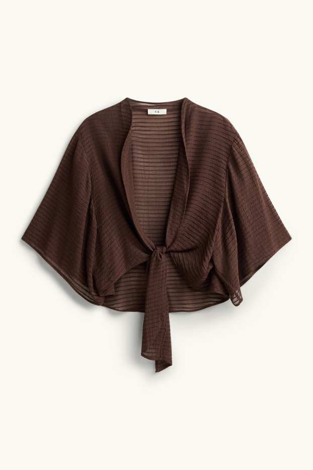 Women - Beach blouse with knot detail - textured - brown