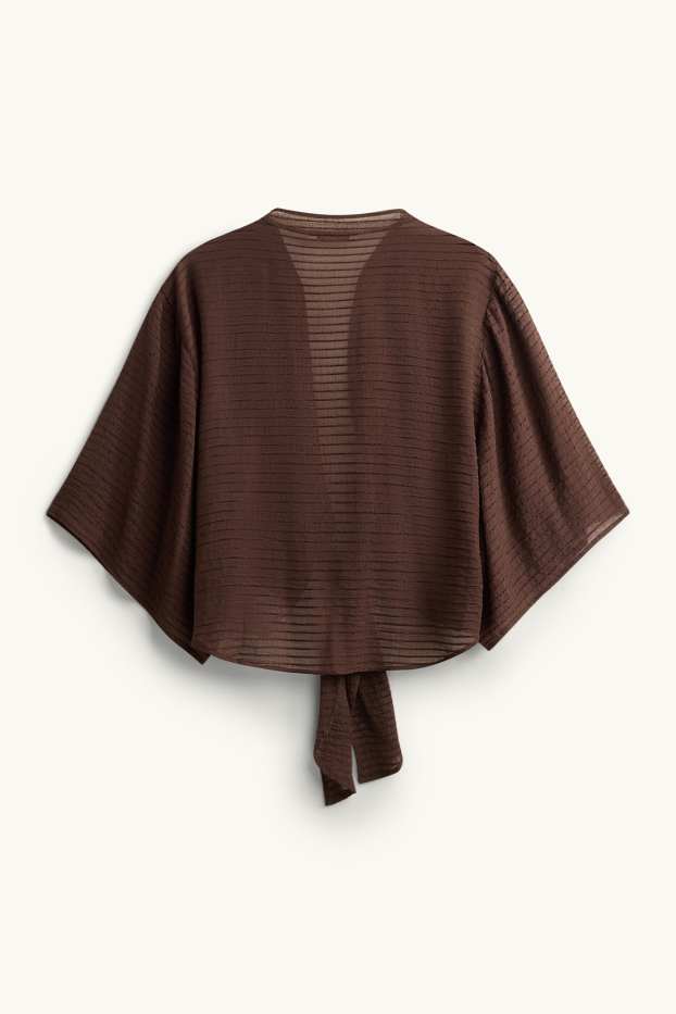 Women - Beach blouse with knot detail - textured - brown