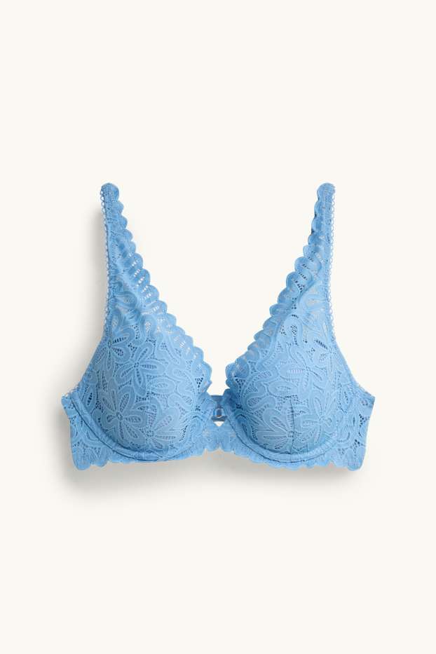 Donna - Reggiseno con ferretti - PLUNGE - imbottito - blu
