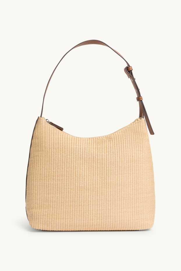 Dames - Schoudertas - raffialook - beige