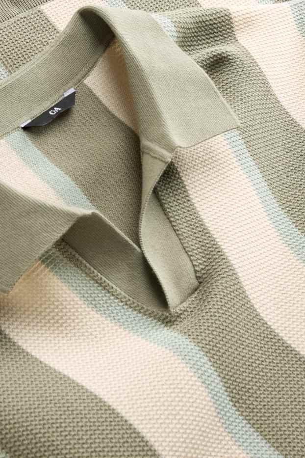 Herren - Strick-Poloshirt - Regular Fit - gestreift - strukturiert - grün