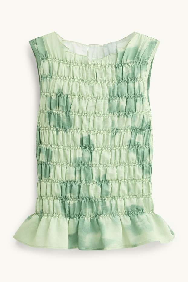 Dámské - Halenka bez rukávů - s květinovým vzorem - zelená