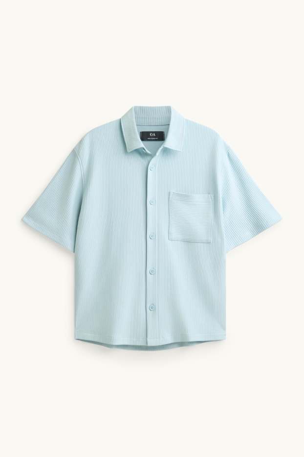 Men - Shirt - relaxed fit - kent collar - ribbed - light blue