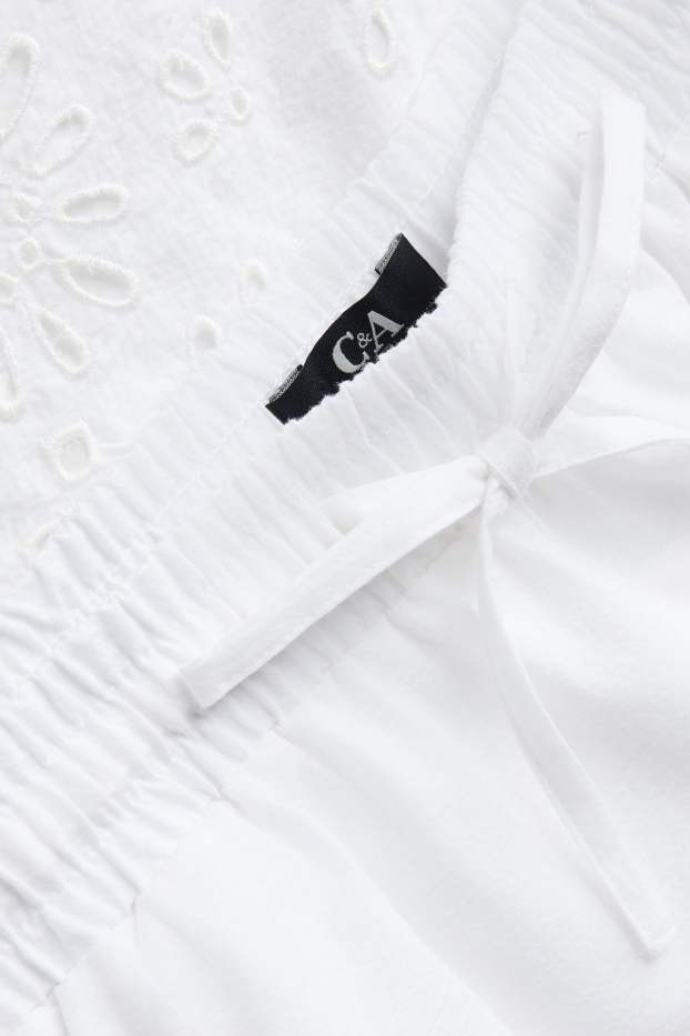 Damen - Shorts - High Waist - Broderie Anglaise - weiß