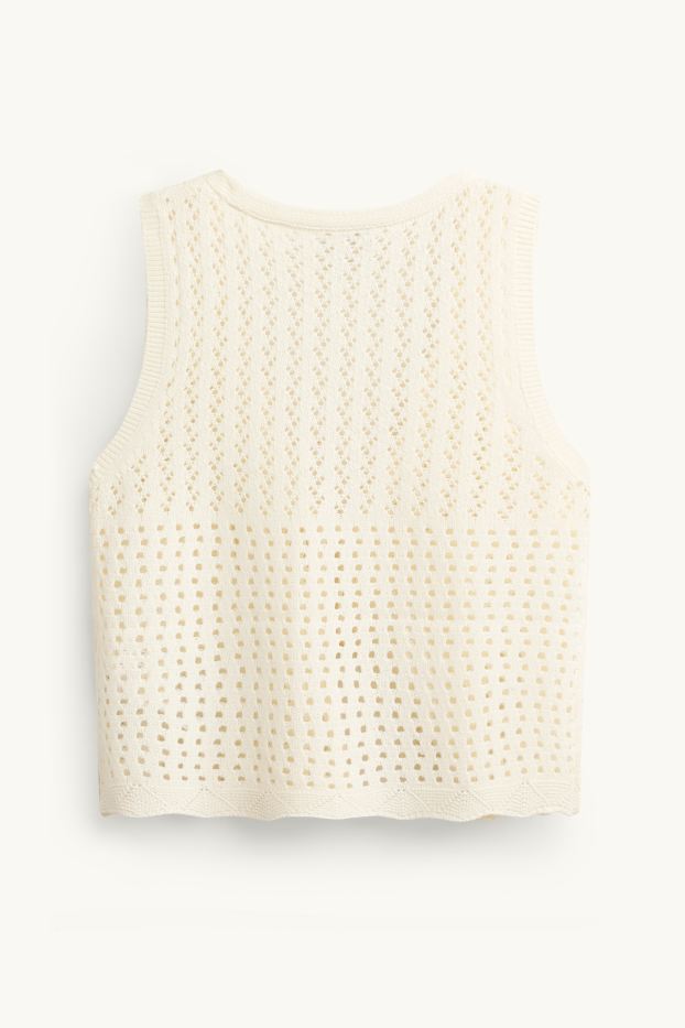 Dames - Top met haakpatroon - V-hals - crème wit