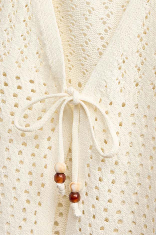 Dames - Top met haakpatroon - V-hals - crème wit