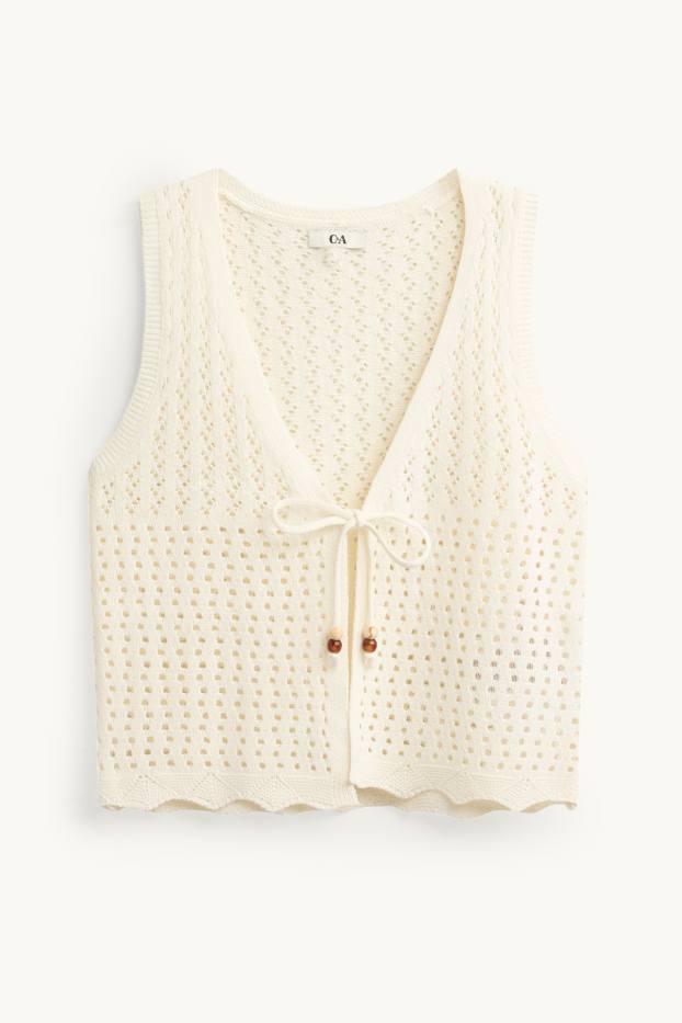 Dames - Top met haakpatroon - V-hals - crème wit