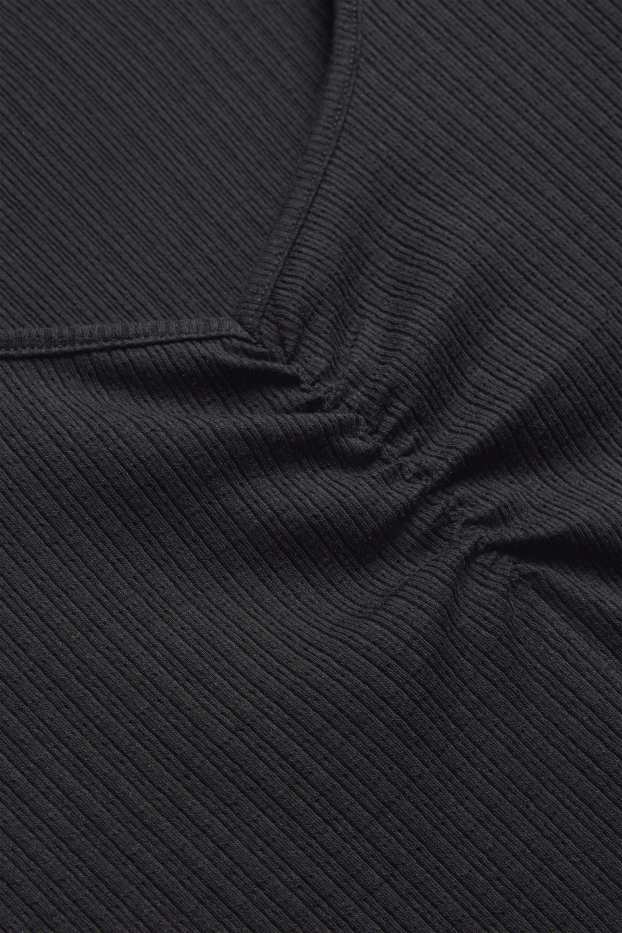 Femei - Tricou cu decolteu în V - reiat - negru