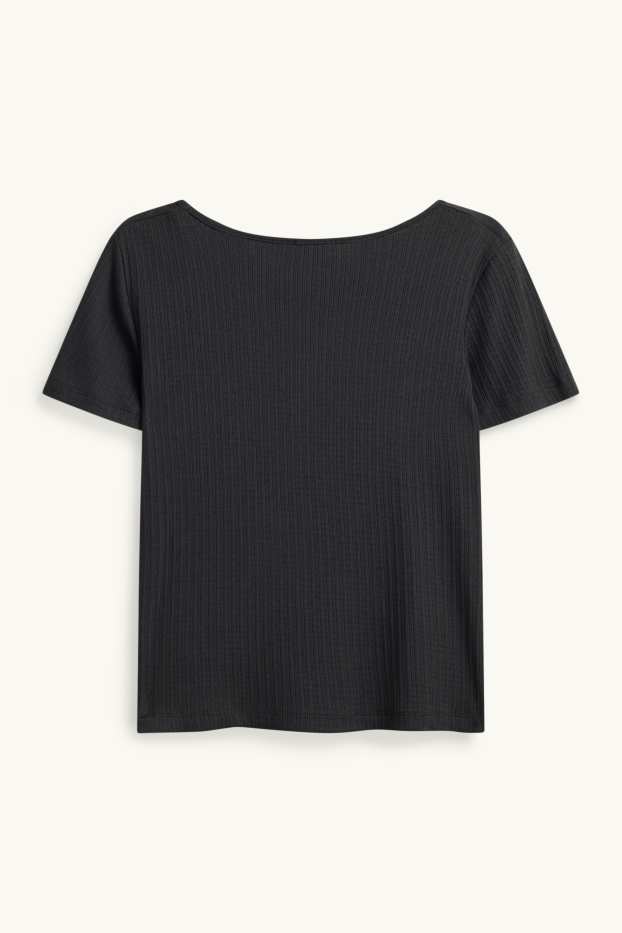 Femei - Tricou cu decolteu în V - reiat - negru