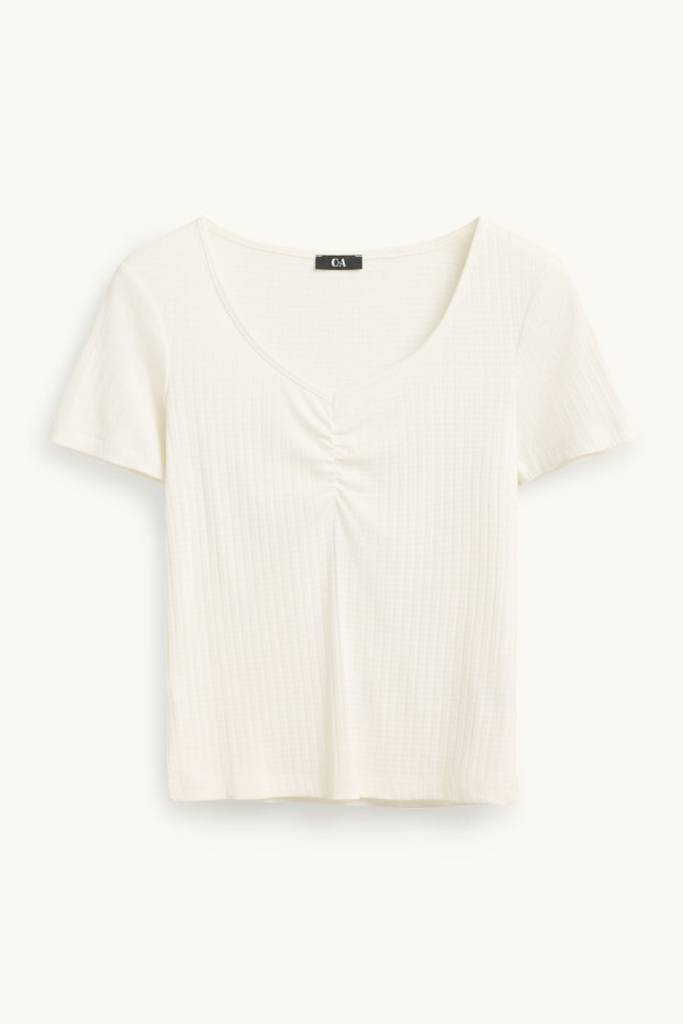 Femei - Tricou cu decolteu în V - reiat - alb