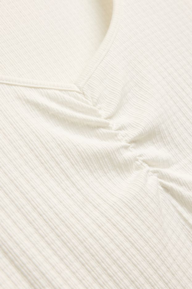 Femei - Tricou cu decolteu în V - reiat - alb