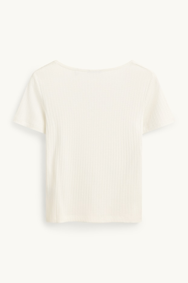 Femei - Tricou cu decolteu în V - reiat - alb